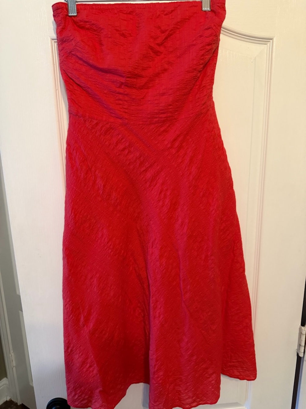 J. Crew Strapless Red Textured A-Line Dress